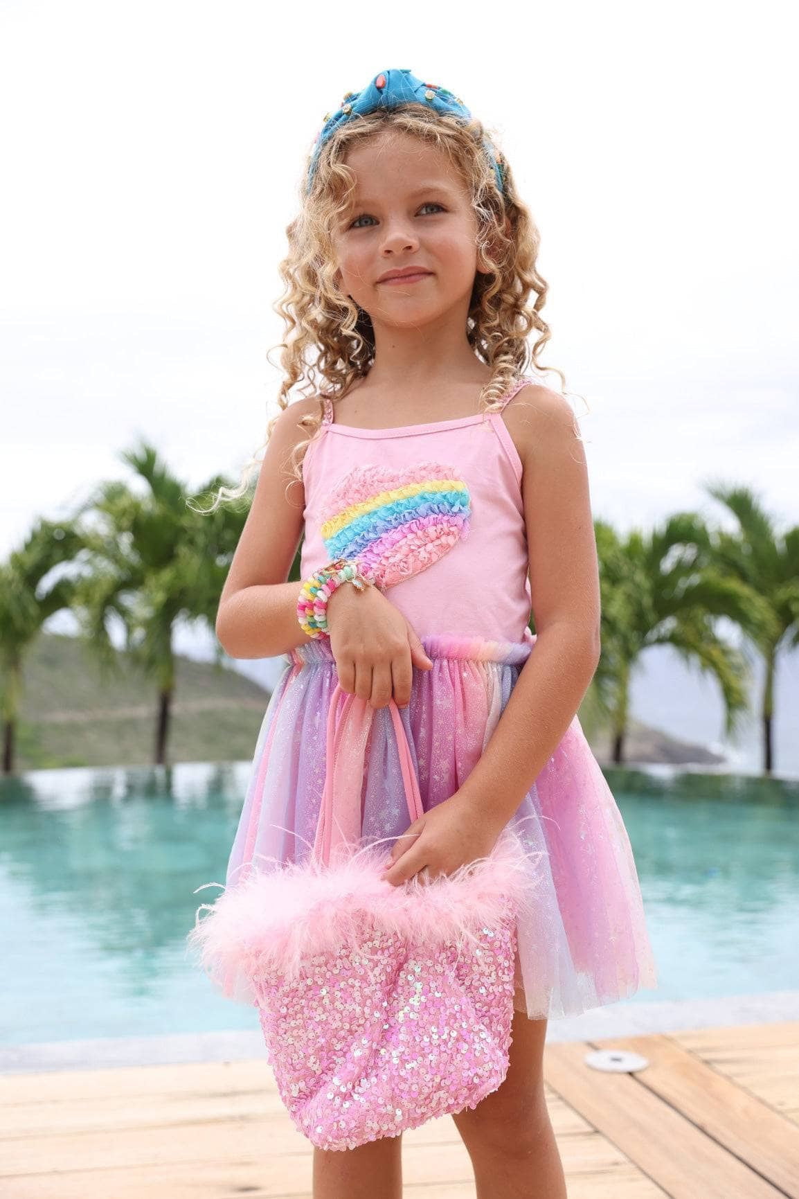 3D Rainbow Heart Shimmer Dress