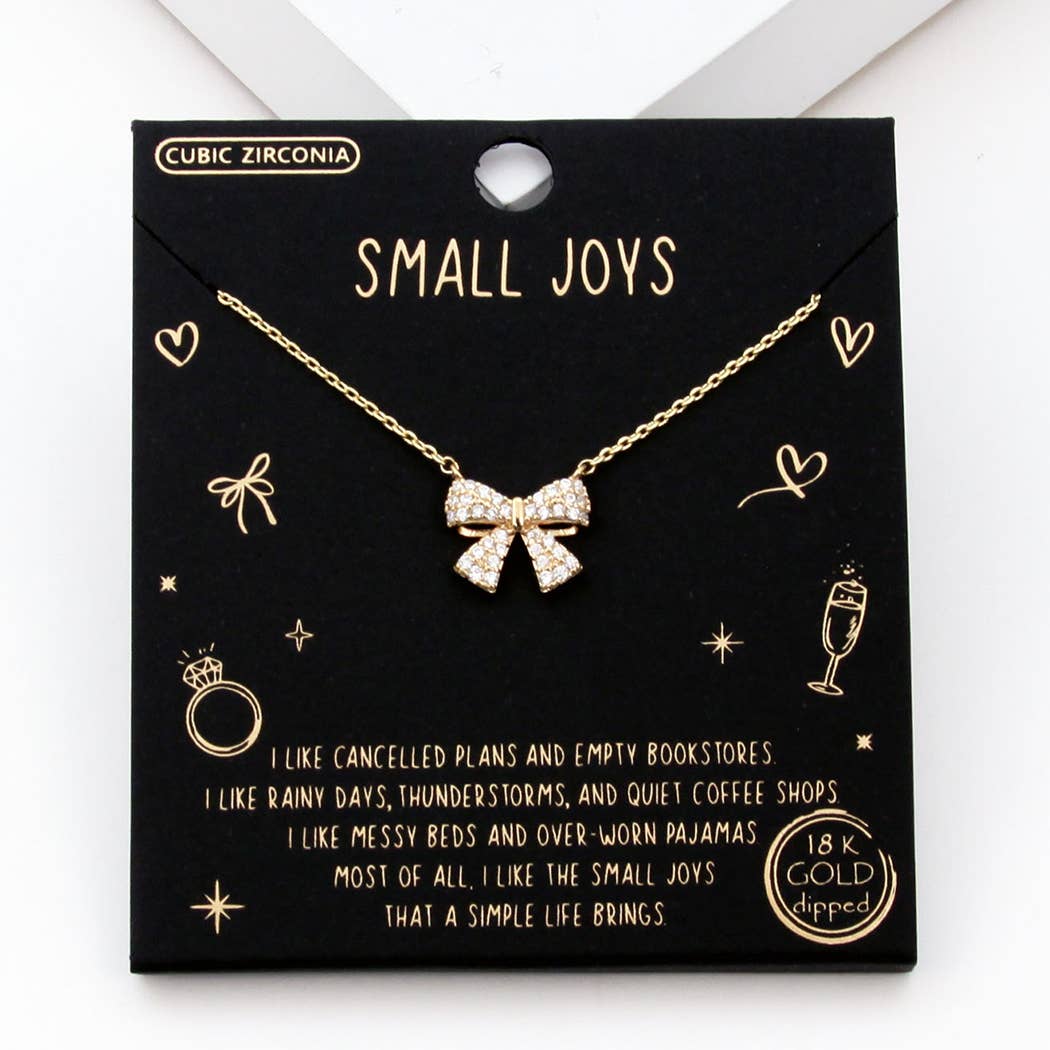 Gold Dipped Ribbon Bow Pave CZ Necklaces