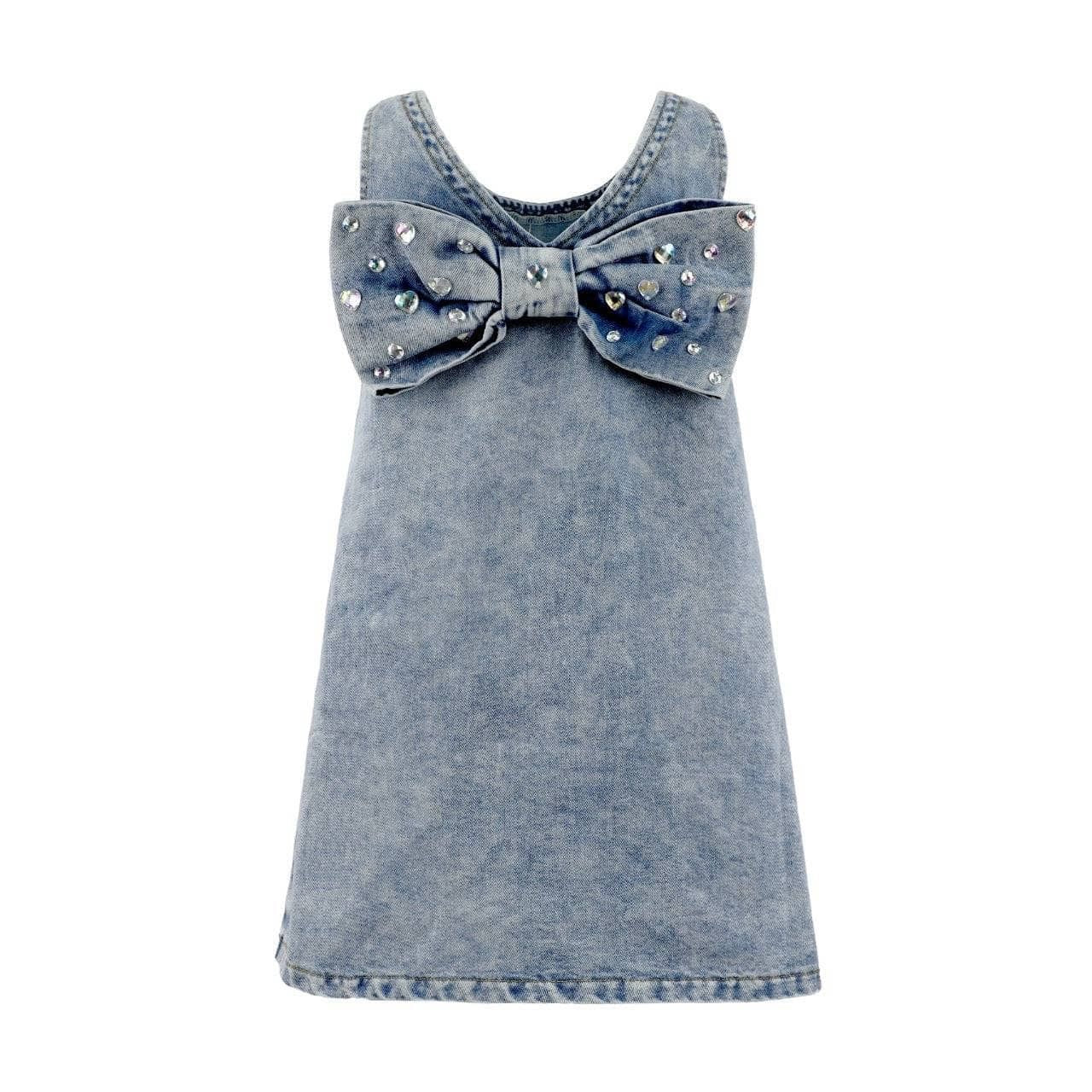 Crystal Heart Denim Bow Dress