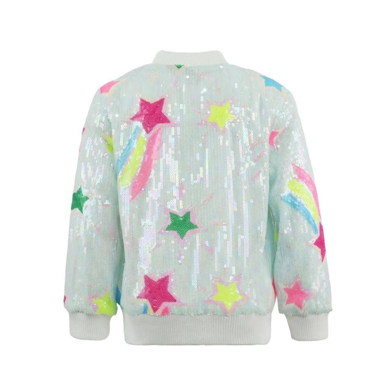 Rainbow Shooting Star Sequin Bomber