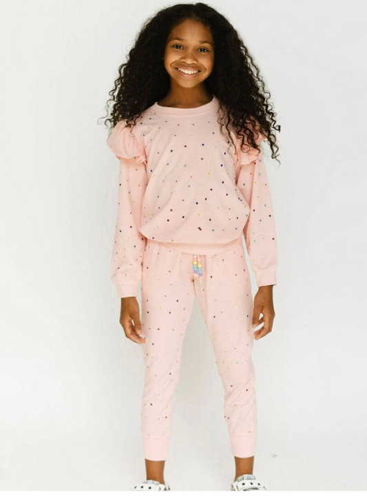 Lola Rainbow Crystal Ruffle Jogger Set