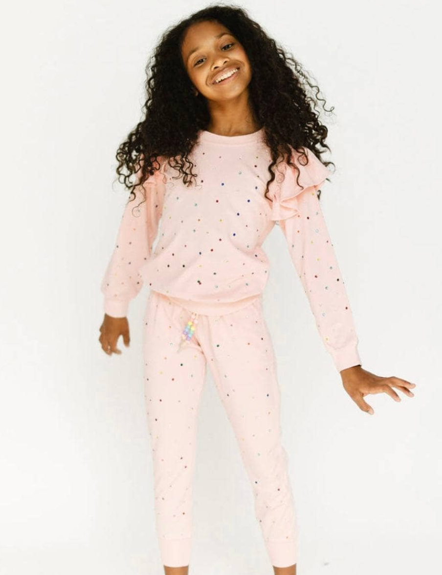 Lola Rainbow Crystal Ruffle Jogger Set