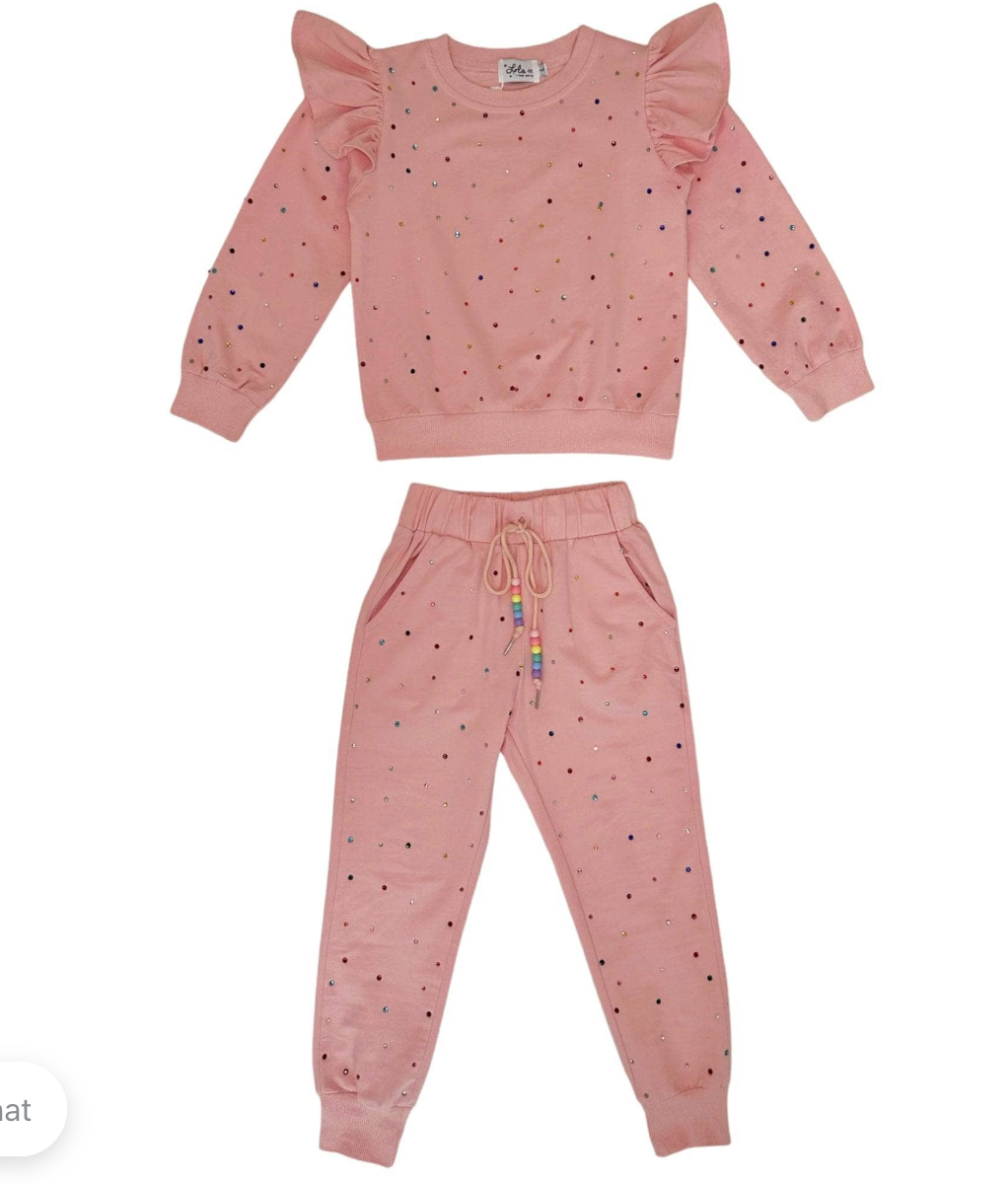 Lola Rainbow Crystal Ruffle Jogger Set