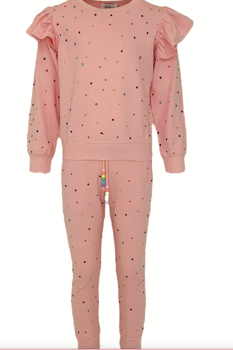 Lola Rainbow Crystal Ruffle Jogger Set