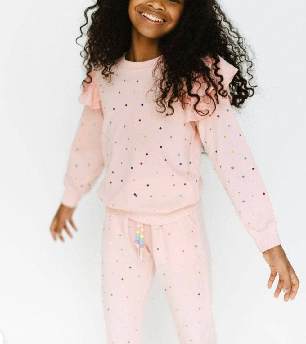Lola Rainbow Crystal Ruffle Jogger Set
