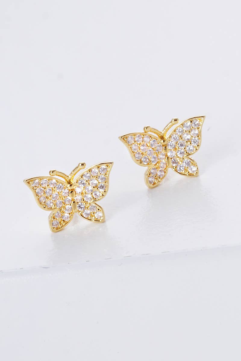 Gold Dipped CZ Butterfly Post Earrings