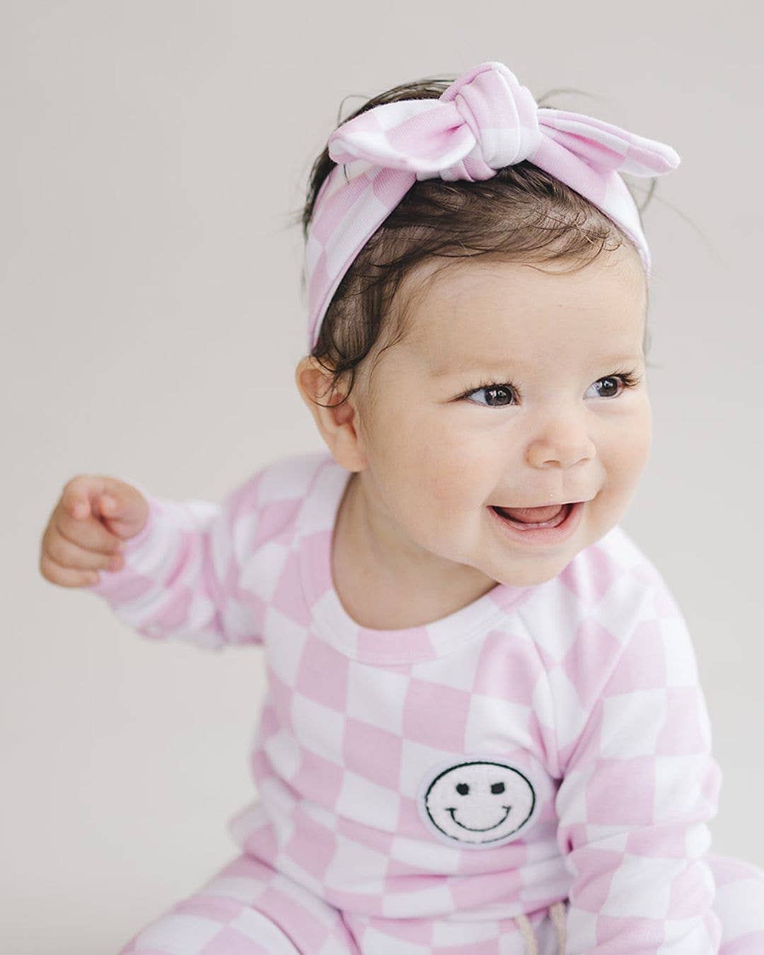 Lucky Panda Kids Checkered Smiley Lounge Set | Pink