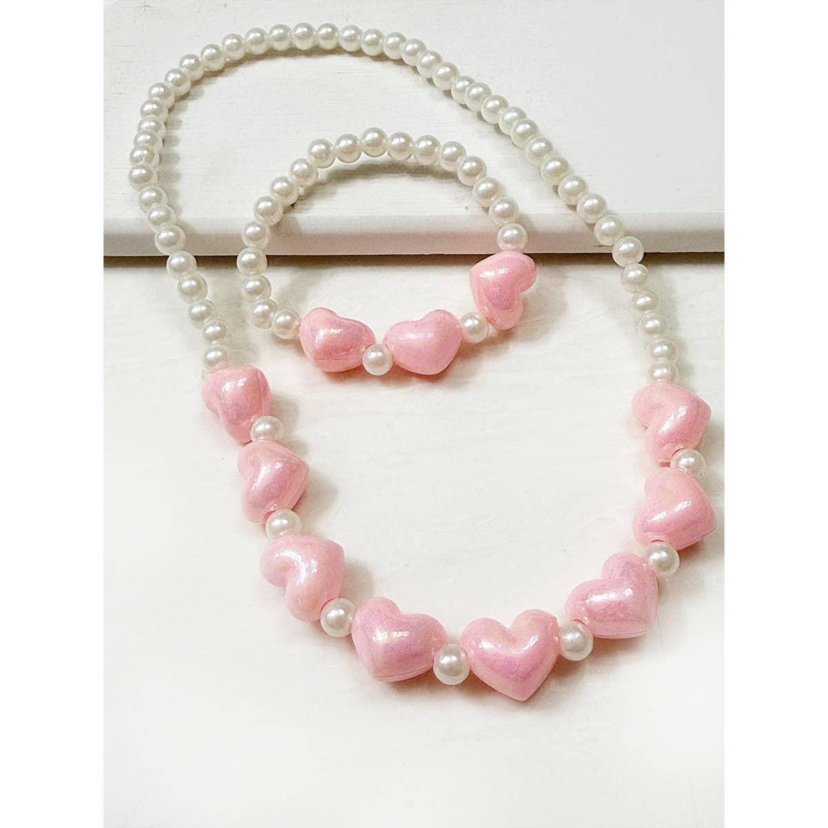 Kids Sweet Heart Charm Necklace and Bracelet Set