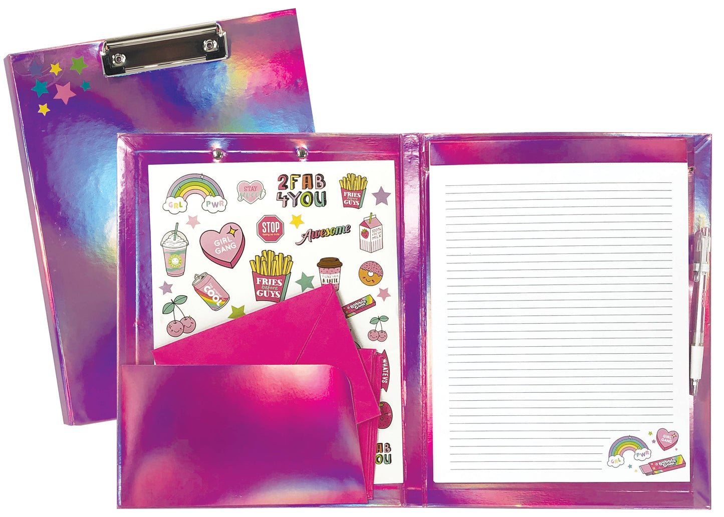 PINK HOLOGRAPHIC CLIPBOARD SET