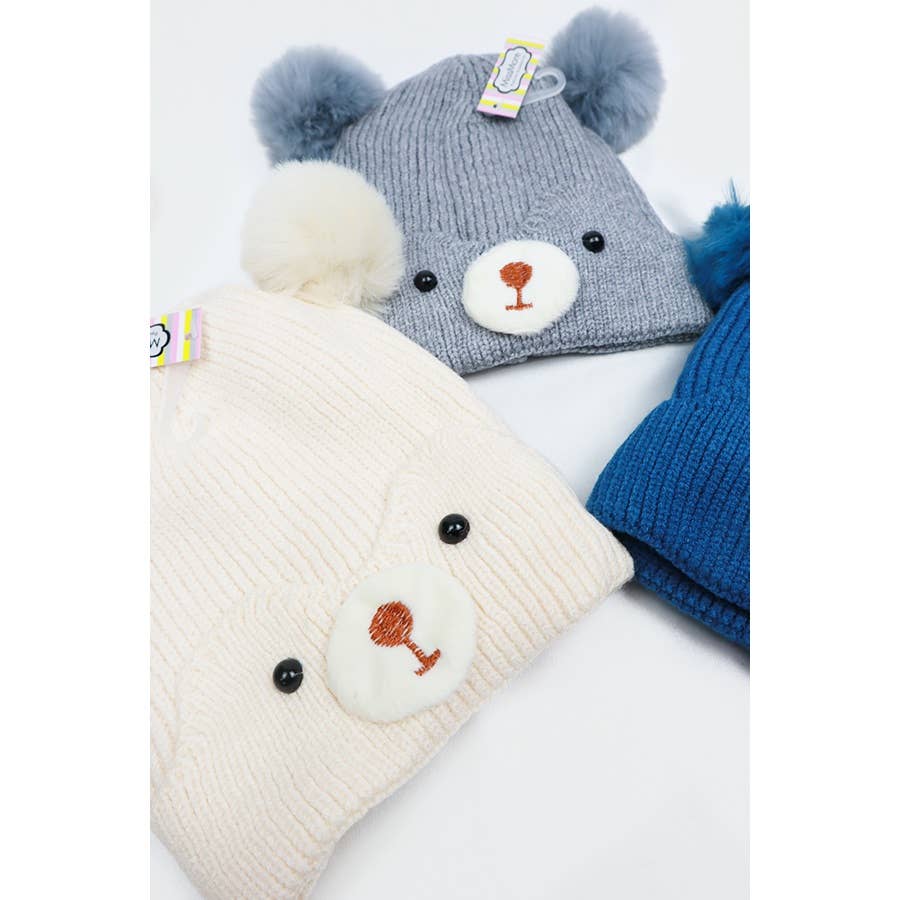 Kids Bear Pom Pom Knit Beanie