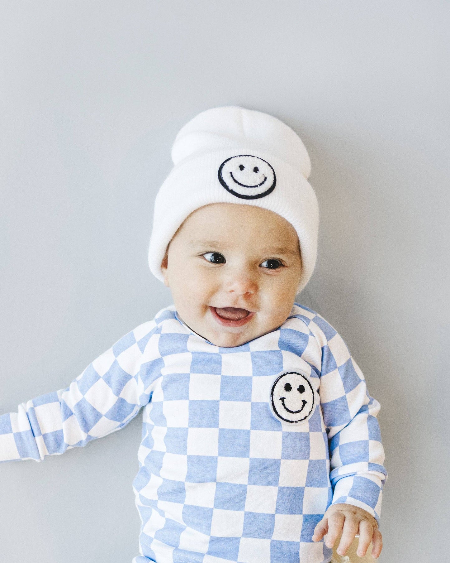 Lucky Panda Kids Checkered Smiley Lounge Set | Blue