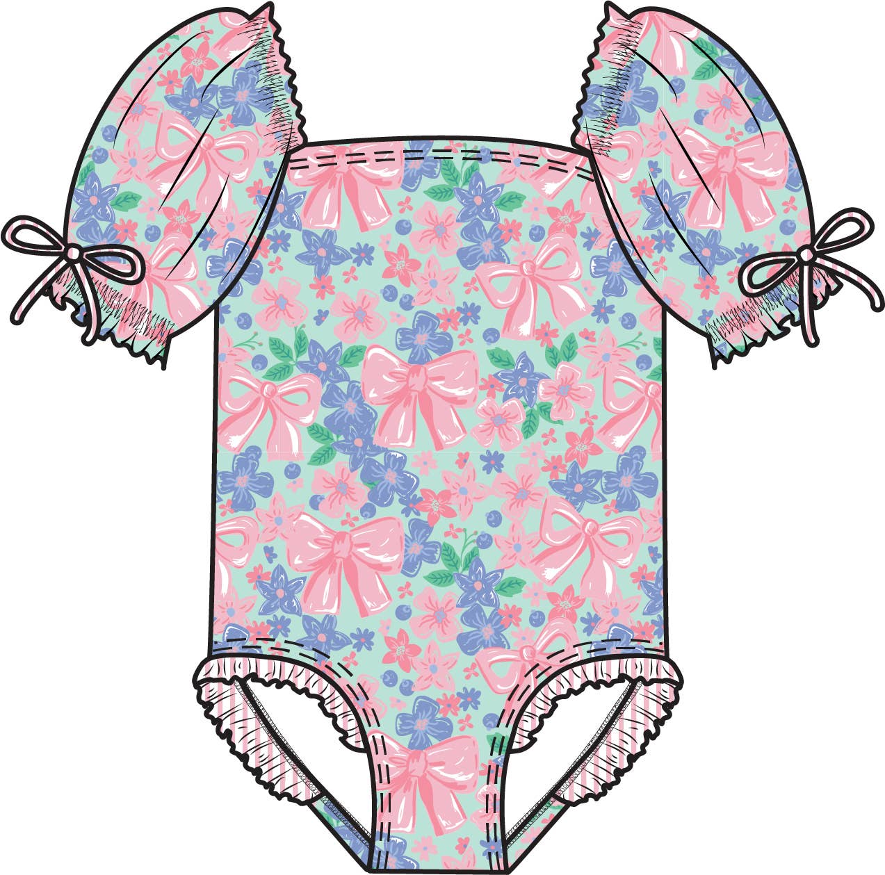 Bow Blooms Puff Sleeve Swimsuit