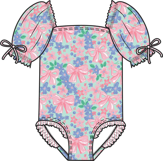 Bow Blooms Puff Sleeve Swimsuit