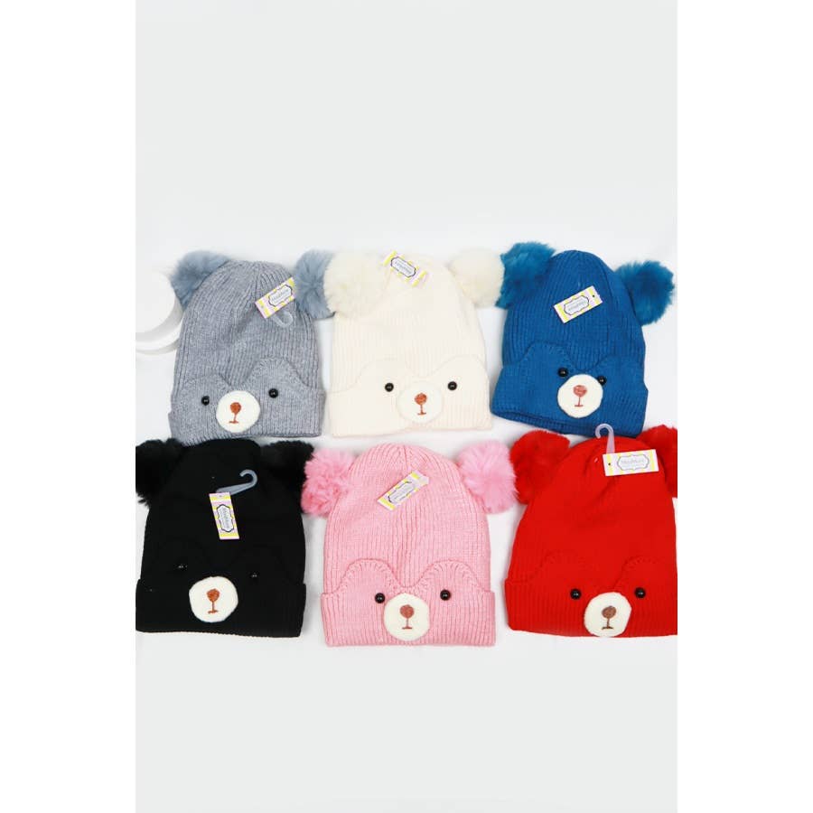 Kids Bear Pom Pom Knit Beanie