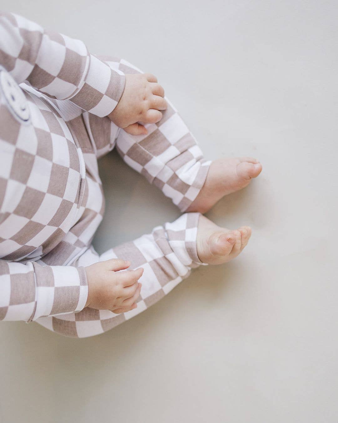 Lucky Panda Kids Checkered Smiley Lounge Set | Latte