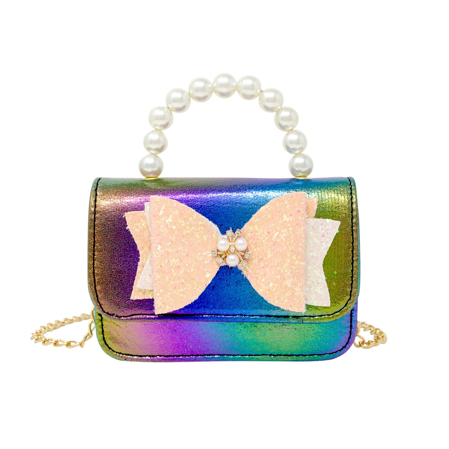 Glitter Bow Pearl Handle Bag