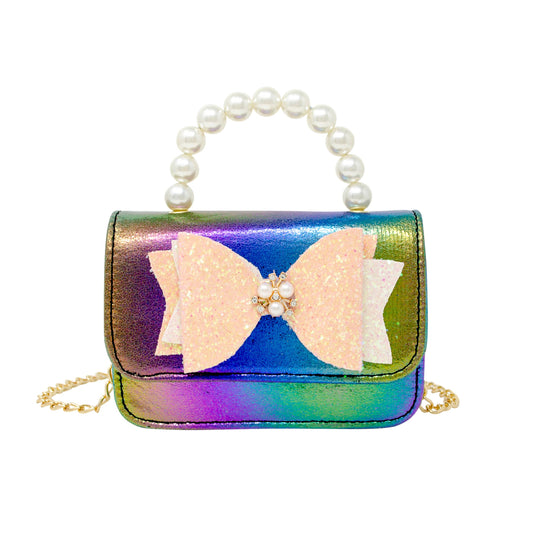Glitter Bow Pearl Handle Bag
