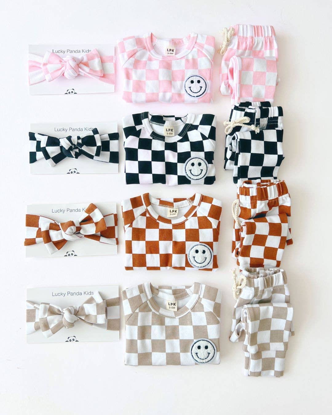 Lucky Panda Kids Checkered Smiley Lounge Set | Pink