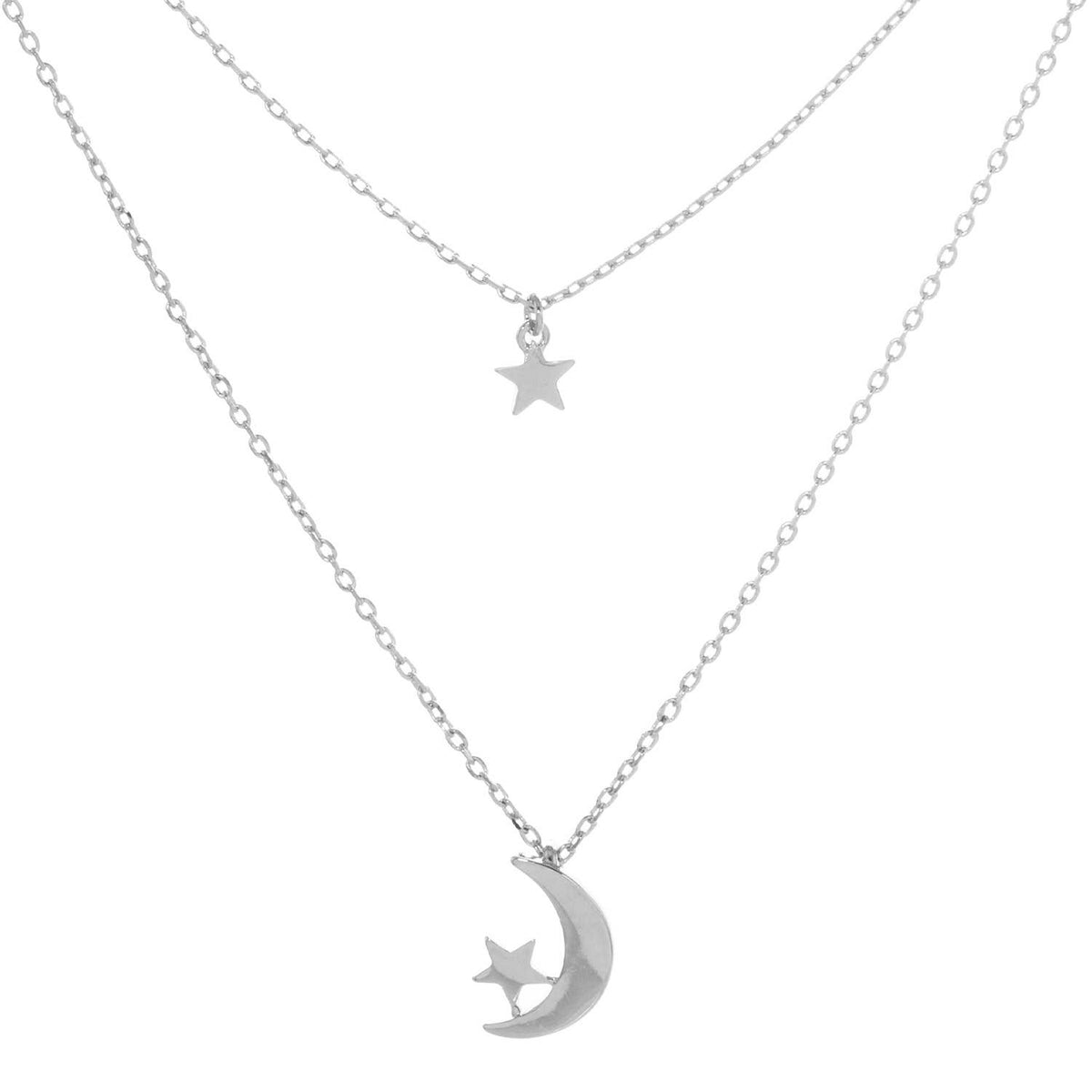 Gold Dipped Moon and Star Layered Necklace