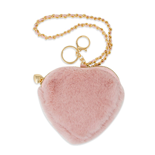 Fuzzy Heart Wristlet Coin Purse