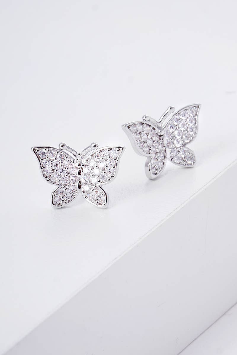 Gold Dipped CZ Butterfly Post Earrings