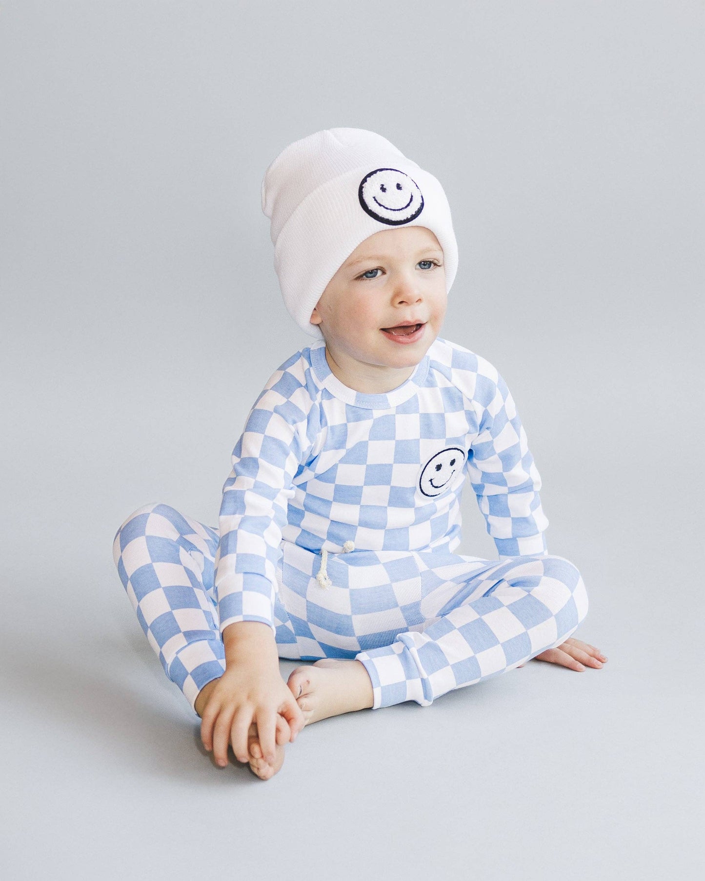 Lucky Panda Kids Checkered Smiley Lounge Set | Blue