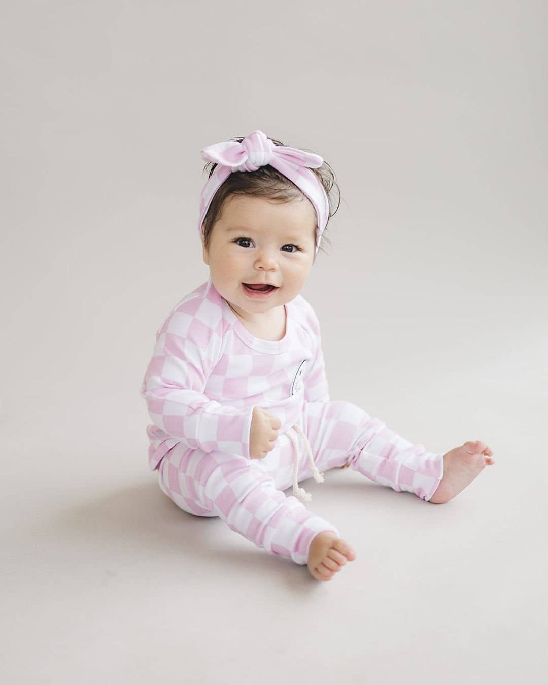 Lucky Panda Kids Checkered Smiley Lounge Set | Pink