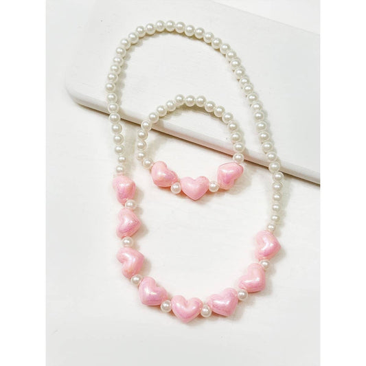 Kids Sweet Heart Charm Necklace and Bracelet Set