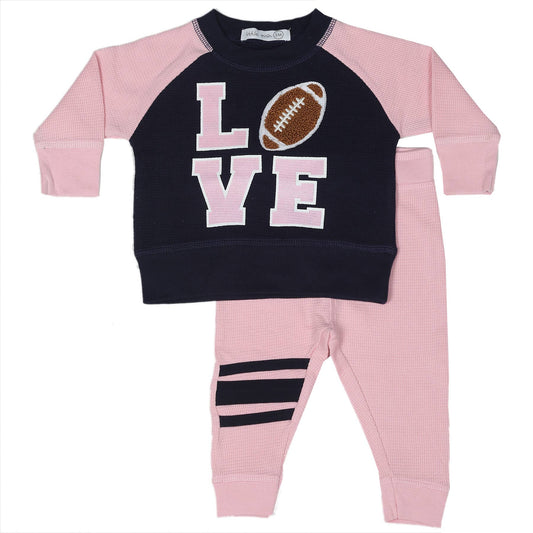 Little Mish Baby Thermal Shirt and Pant Set - Football Fan Pink