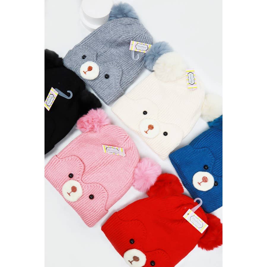 Kids Bear Pom Pom Knit Beanie