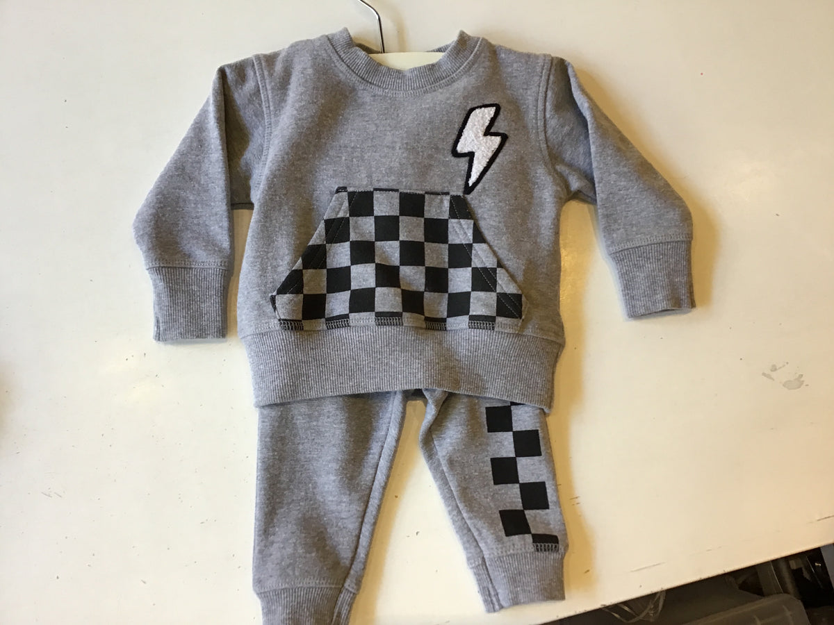 Little Mish Gray Bolt Patch Sweat Suit