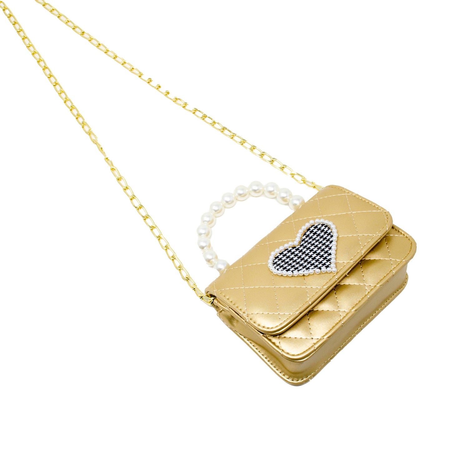 Quilted Pearl Handle Heart Bag