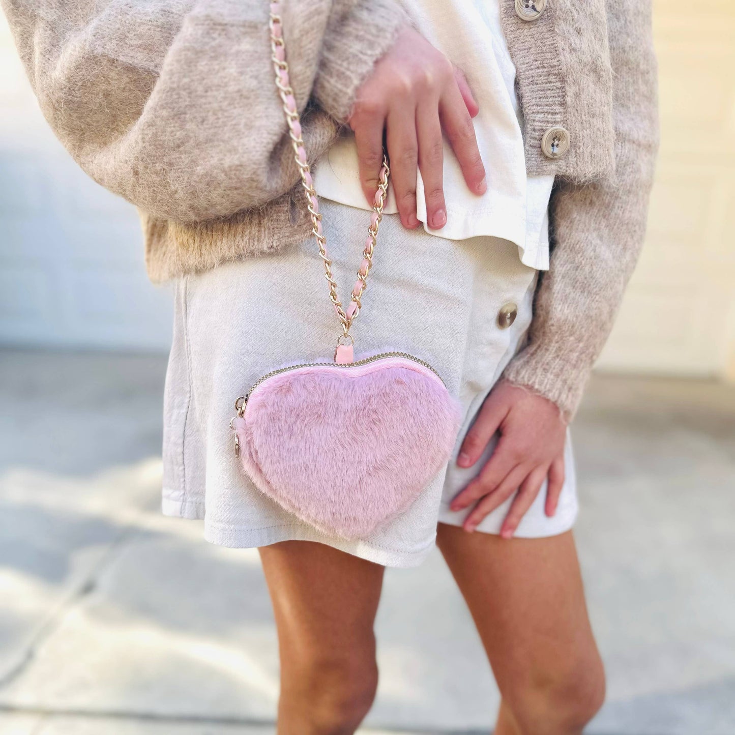 Fuzzy Heart Wristlet Coin Purse