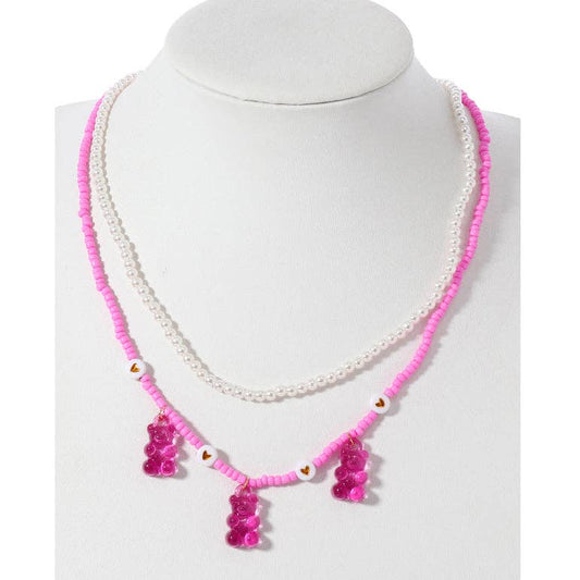Layered Beaded Gummy Bear Necklace
