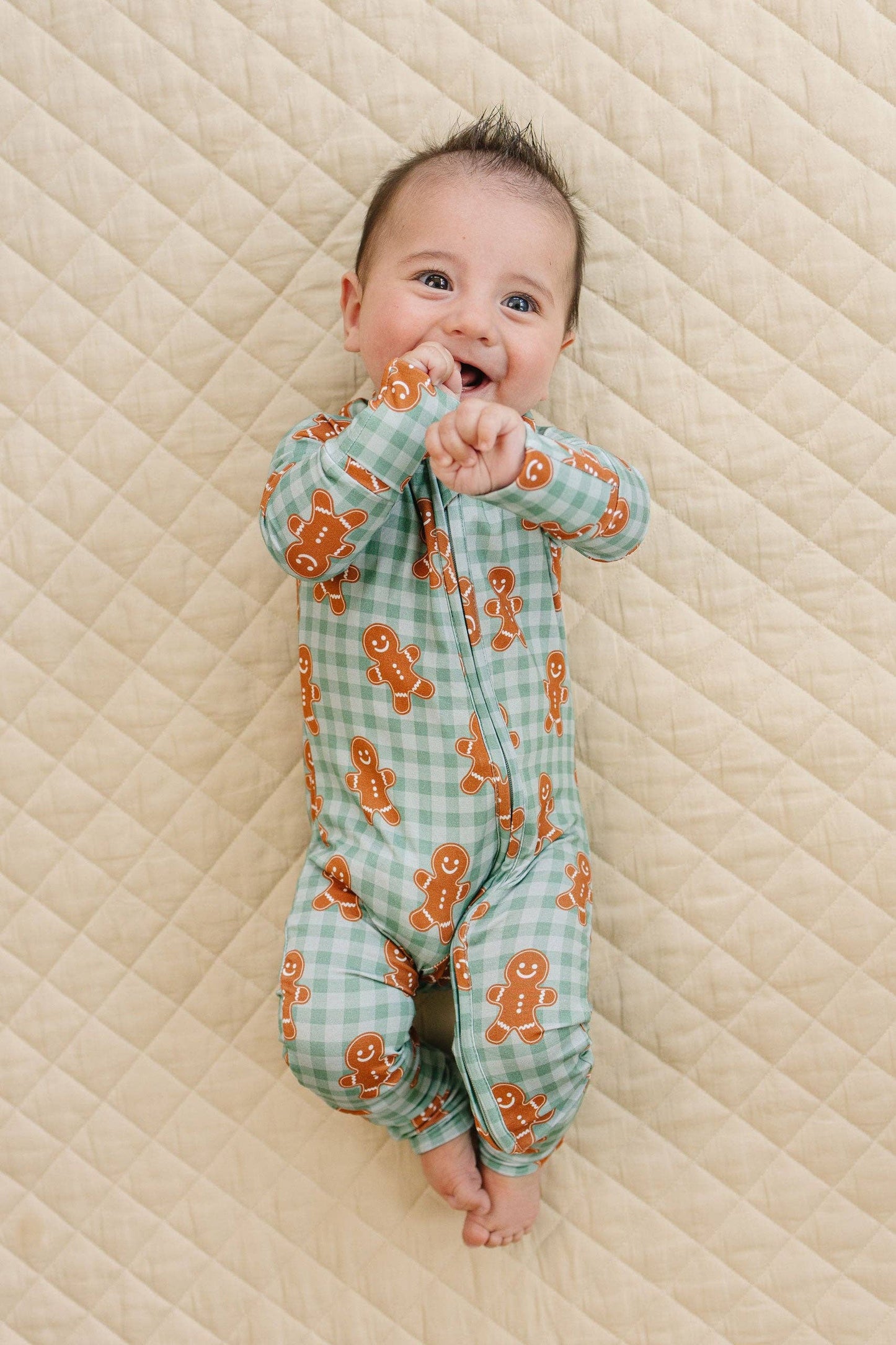 Bamboo Zip Romper | Gingerbread Gingham