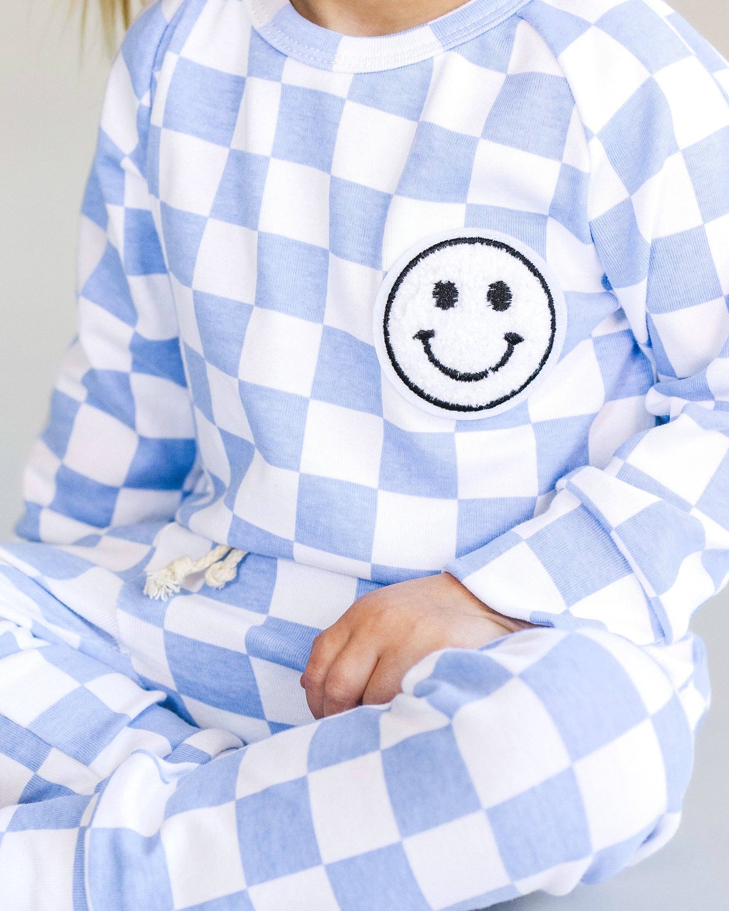 Lucky Panda Kids Checkered Smiley Lounge Set | Blue