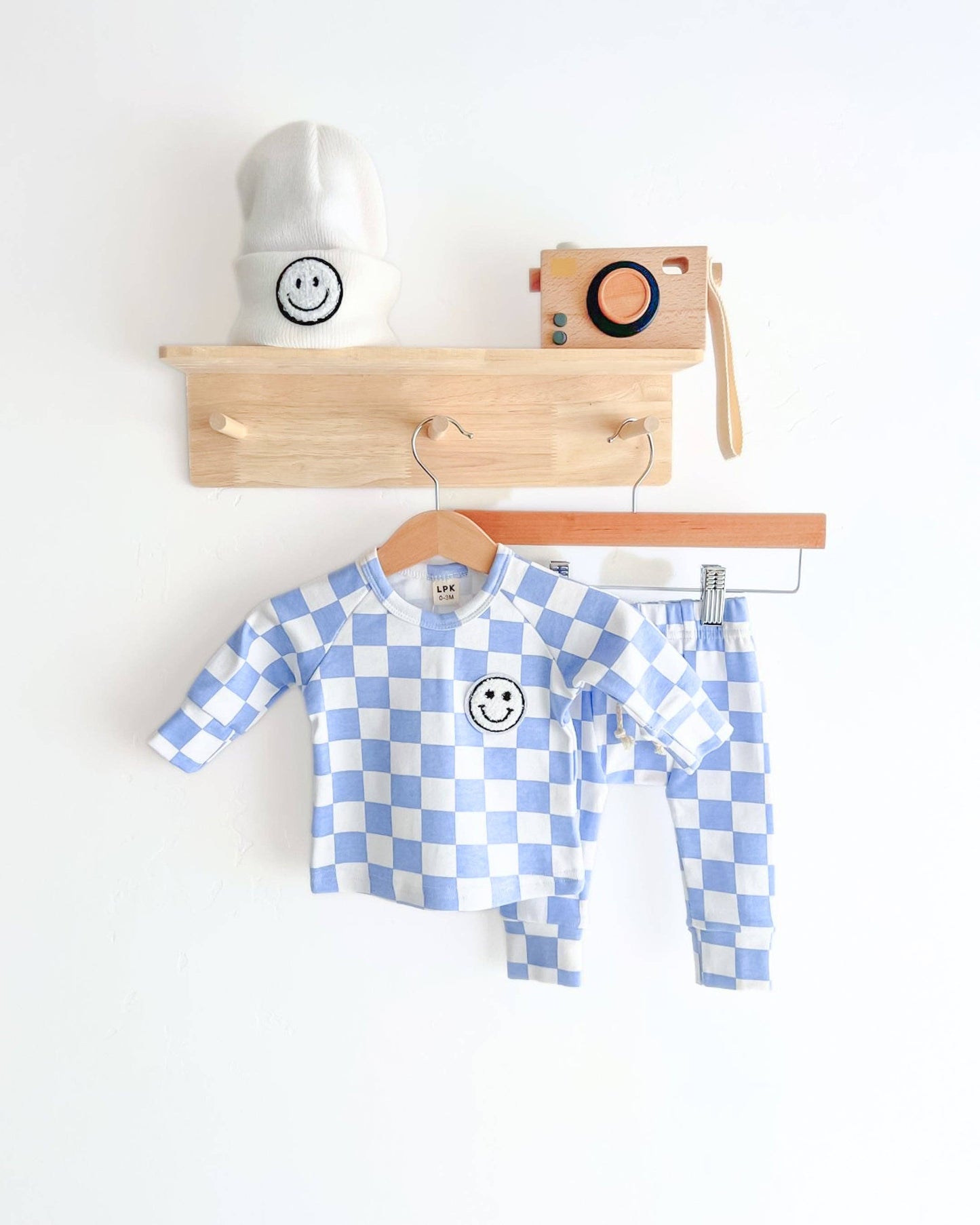 Lucky Panda Kids Checkered Smiley Lounge Set | Blue