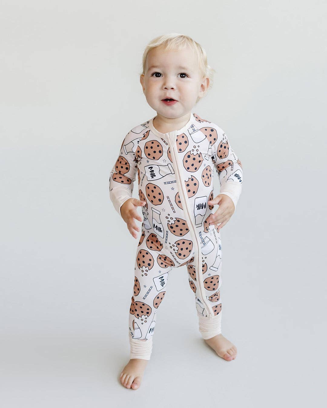 Lucky Panda Kids Bamboo Baby Zip Romper | Milk & Cookies