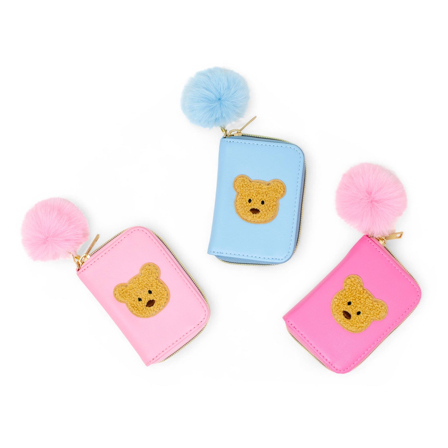 Teddy Pom Pom Zip Wallet