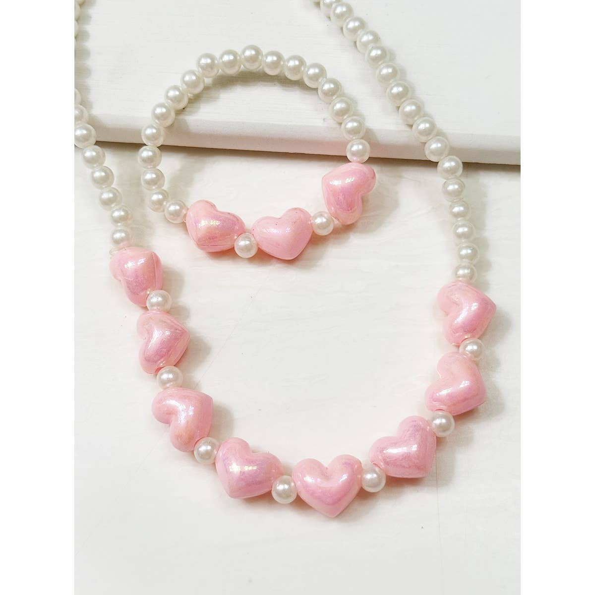 Kids Sweet Heart Charm Necklace and Bracelet Set