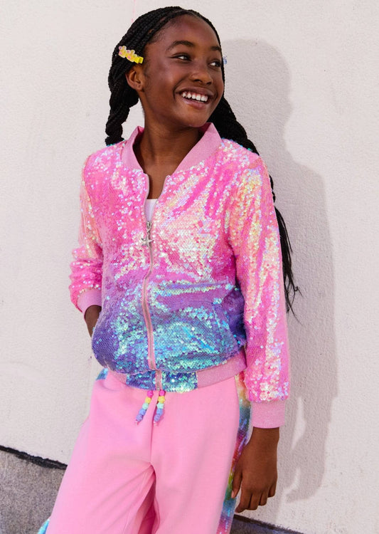Bubble Gum Shimmer Sequin Bomber