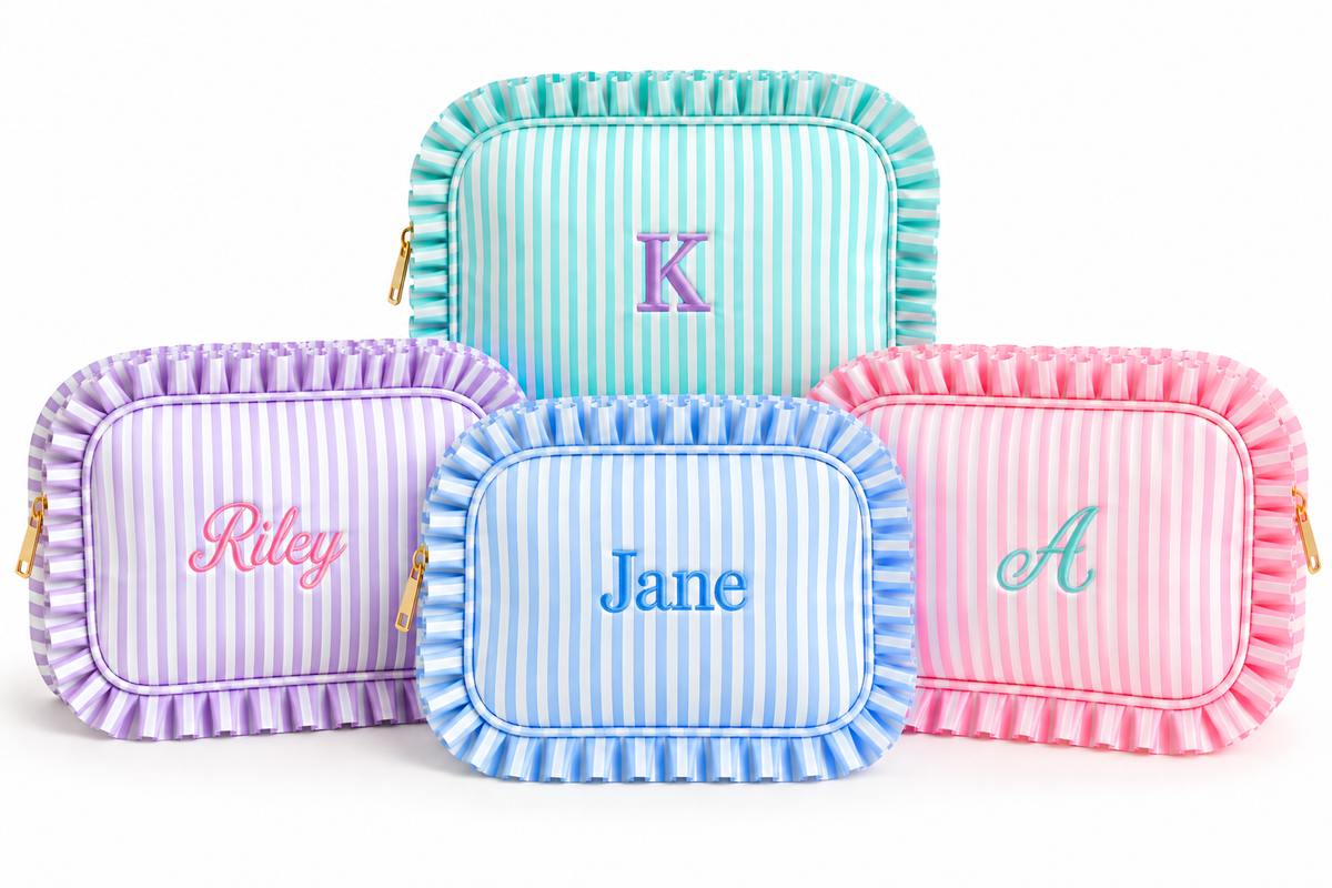 Embroidered Ruffle Pouch