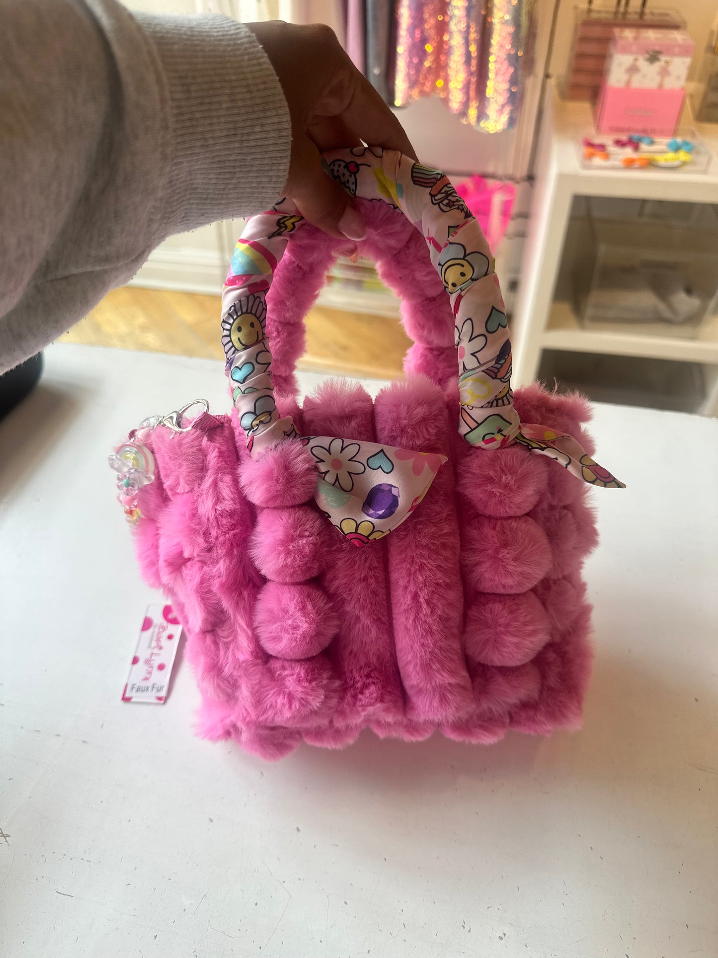 bari lynn faux fur charm bag
