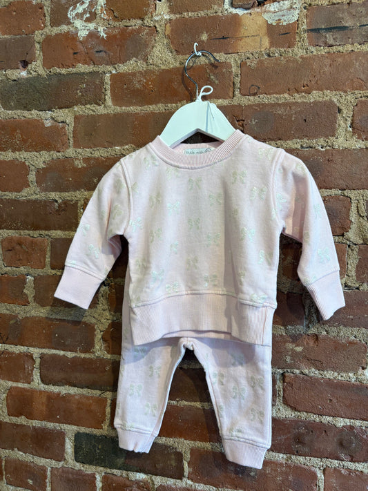 Little Mish Lt Pink metallic bow sweatsuit
