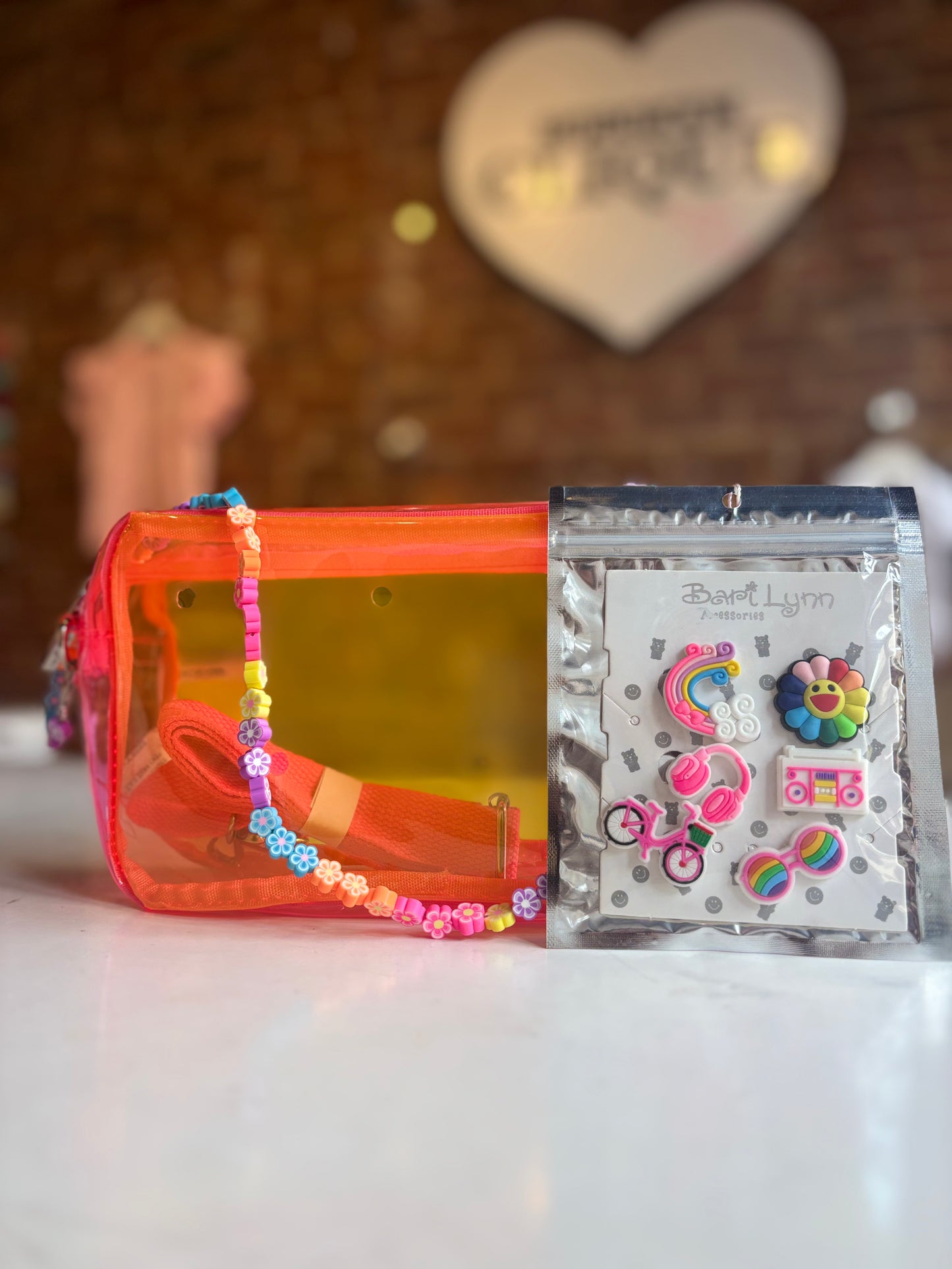 Bari Lynn Clear Purse Daisy Handle & Charms