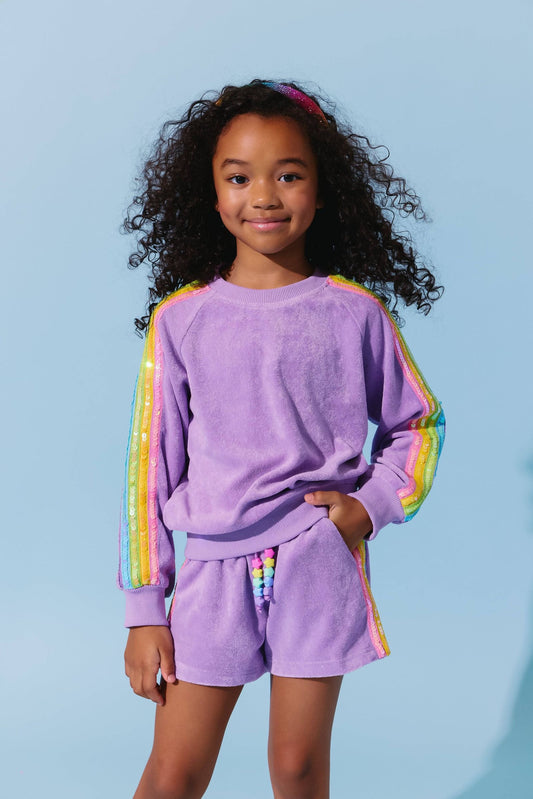 Lavender Rainbow Sequin Stripe Short Set
