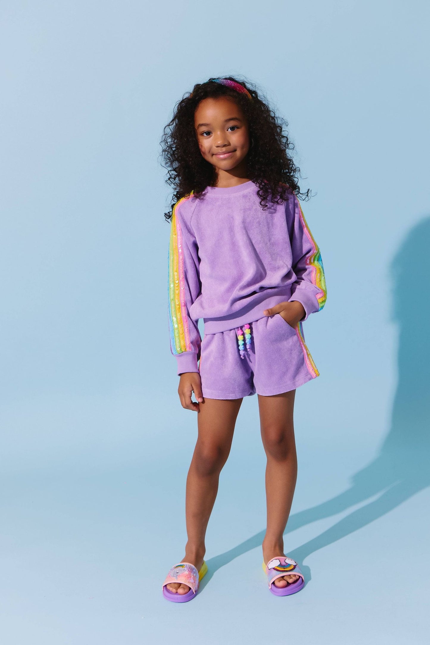 Lavender Rainbow Sequin Stripe Short Set