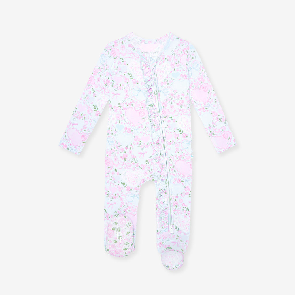 Posh Peanut Josephine Footie Ruffled Zippered Onesie