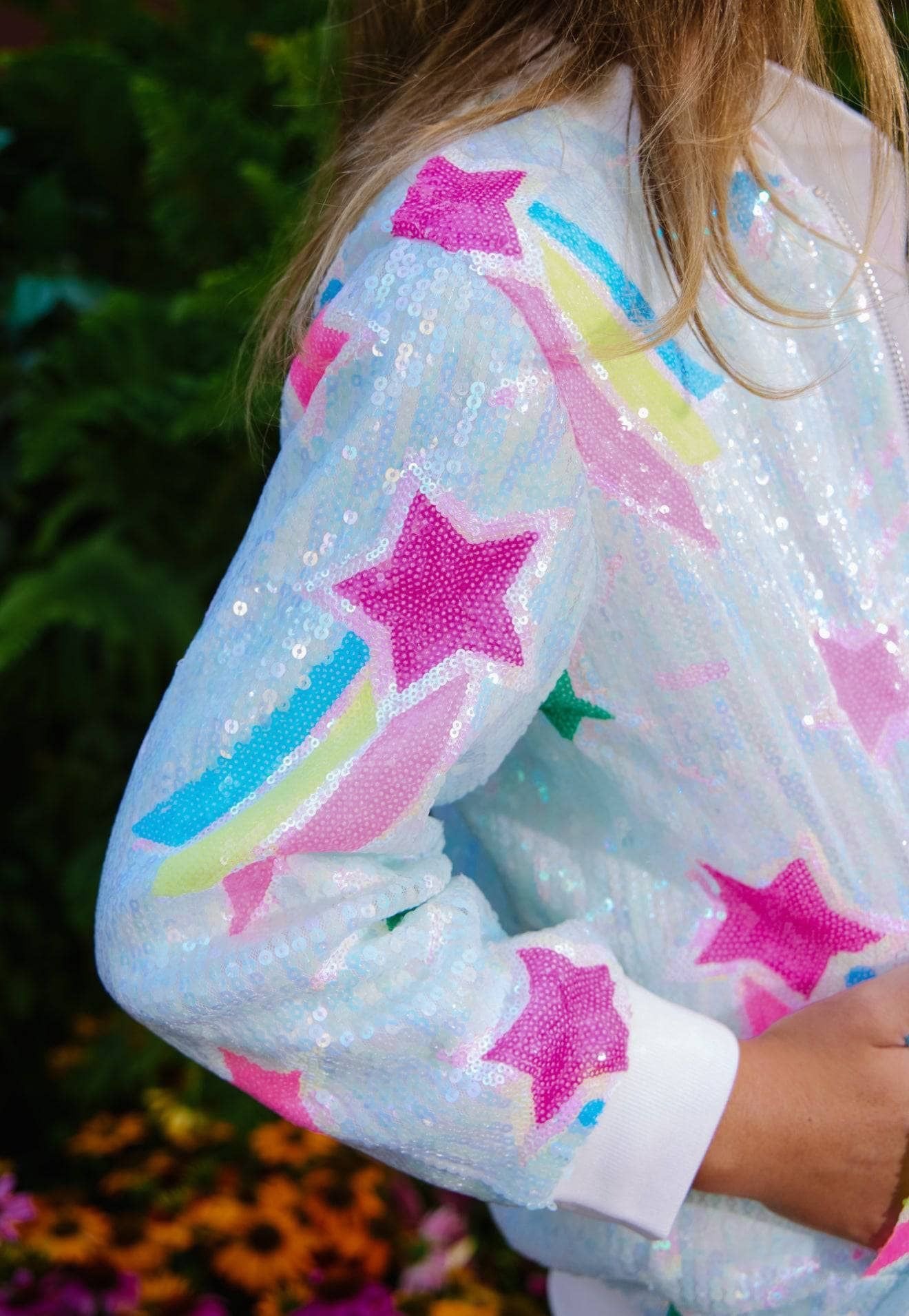 Rainbow Shooting Star Sequin Bomber
