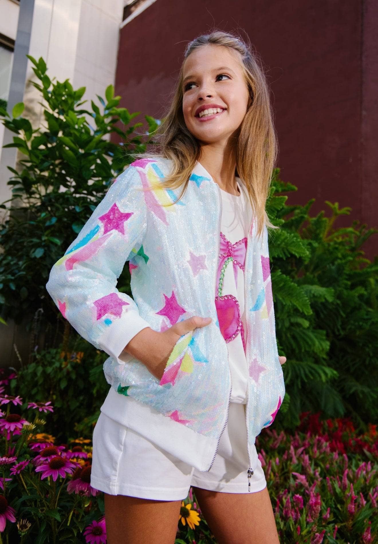 Rainbow Shooting Star Sequin Bomber